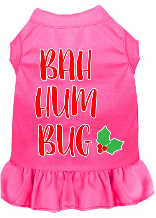 Bah Humbug Screen Print Dog Dress Bright Pink XS